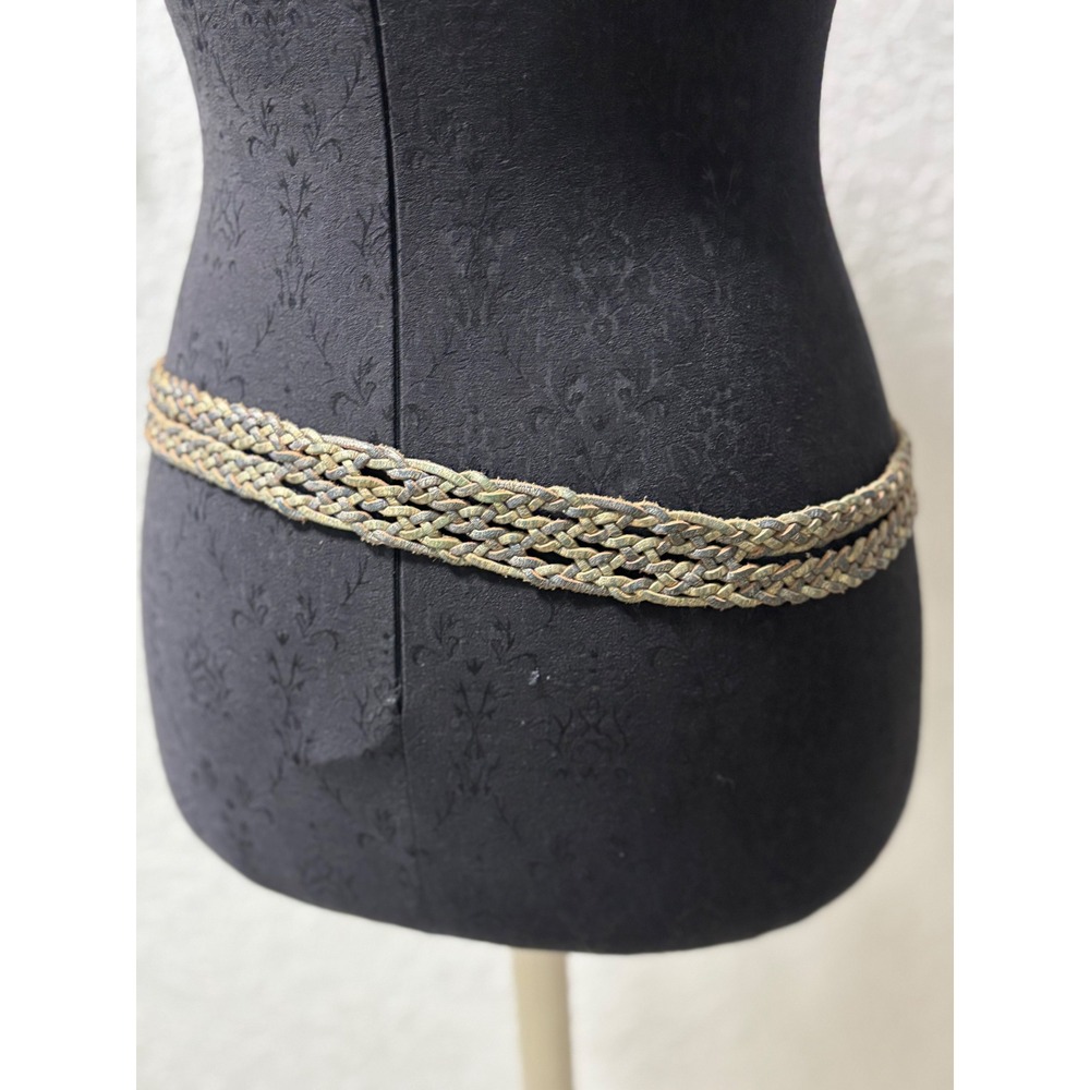 Chicos Womens Braided Leather Belt Gold Green Metallic Woven‎ Small - Picture 4 of 6